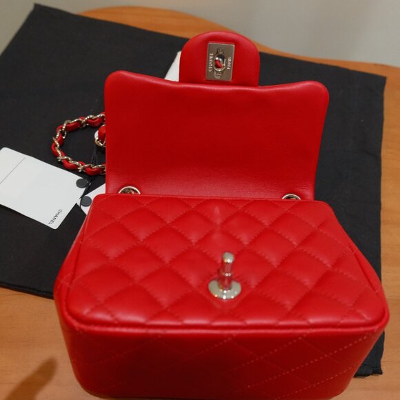 Chanel Quilted Lambskin Mini Square Flap Red NWT - Picture 10 of 16